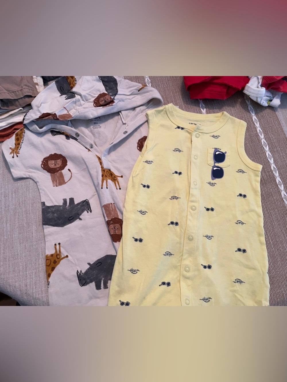 Carter's Cream Baby Romper with Lion Face Print and Animal Romper with Hood